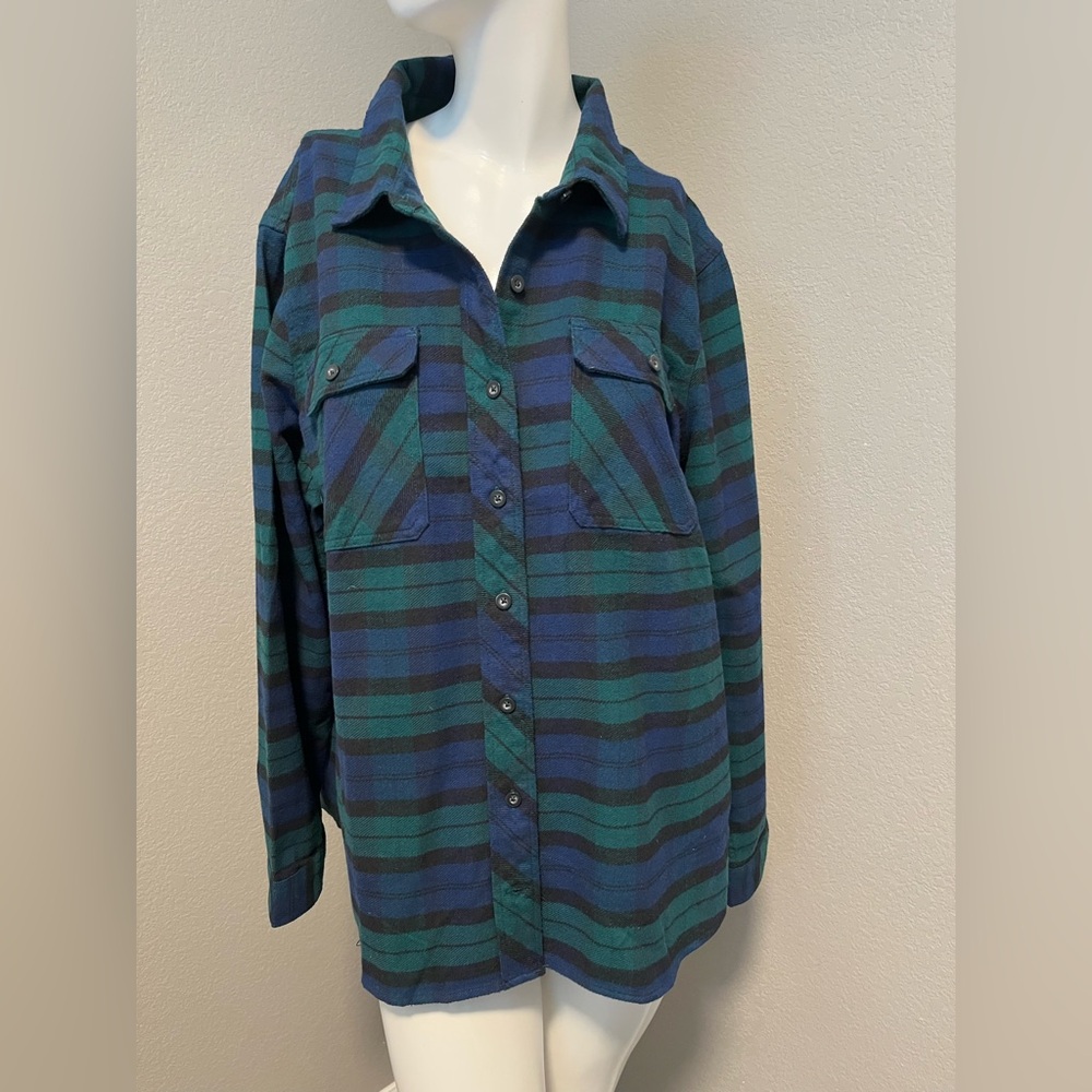 DULUTH Plus Women’s Blue & Green Plaid LS BD Heavyweight Flannel Shirt Size XXL